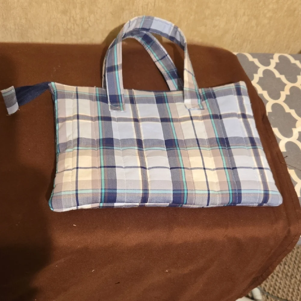 Plaid Blue and Beige Ipad Case( Homemade, Quilted)